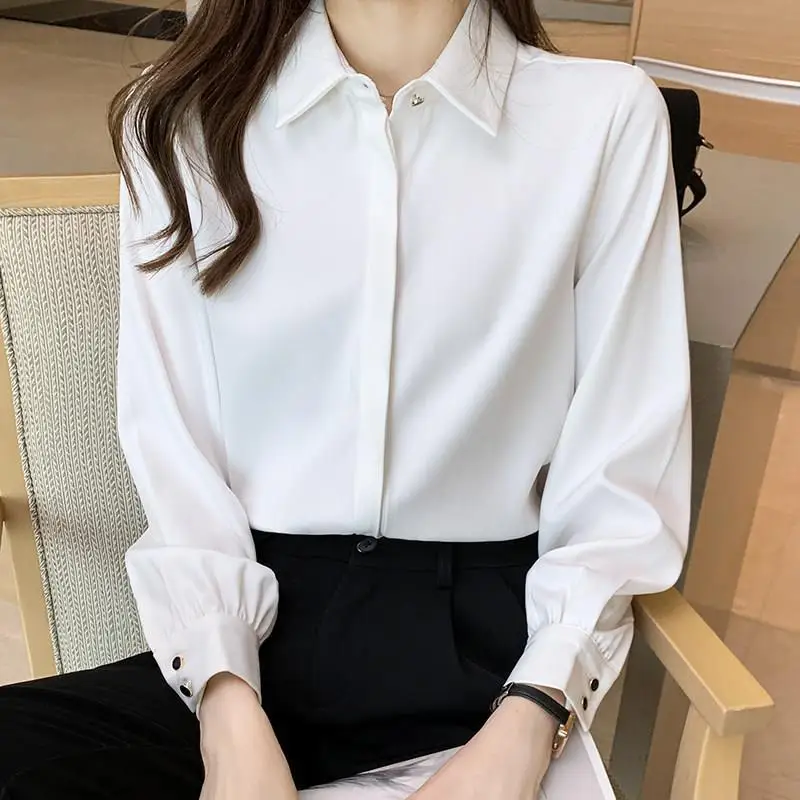 Spring Summer New Versatile White Button Shirt Tops Long Sleeve Loose Basic Blouse Simplicity Korean Fashion Women Clothing