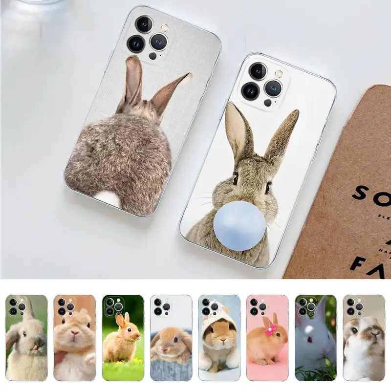 

Cute White Baby Rabbits Phone Case For iPhone 14 11 12 13 Mini Pro Max 8 7 6 6S Plus X SE 2020 XR XS Funda Case