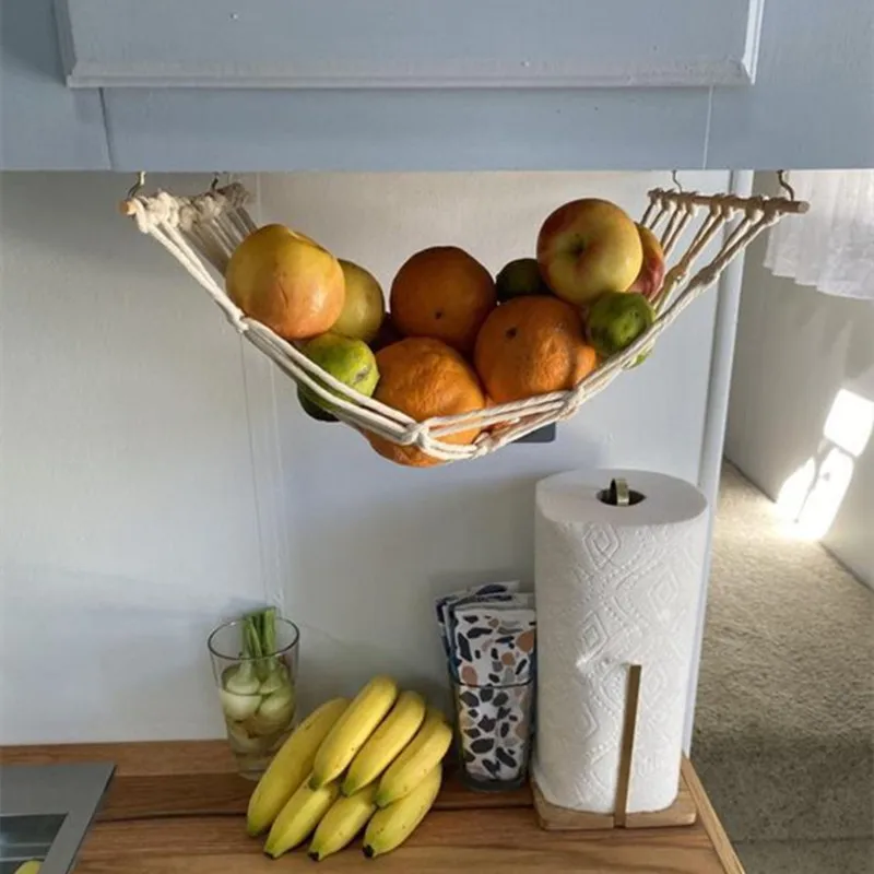 kitchen accessories under cabinet hanging fruit basket hanging storage mesh bag for kitchen kitchen storage fruit hammock free global shipping