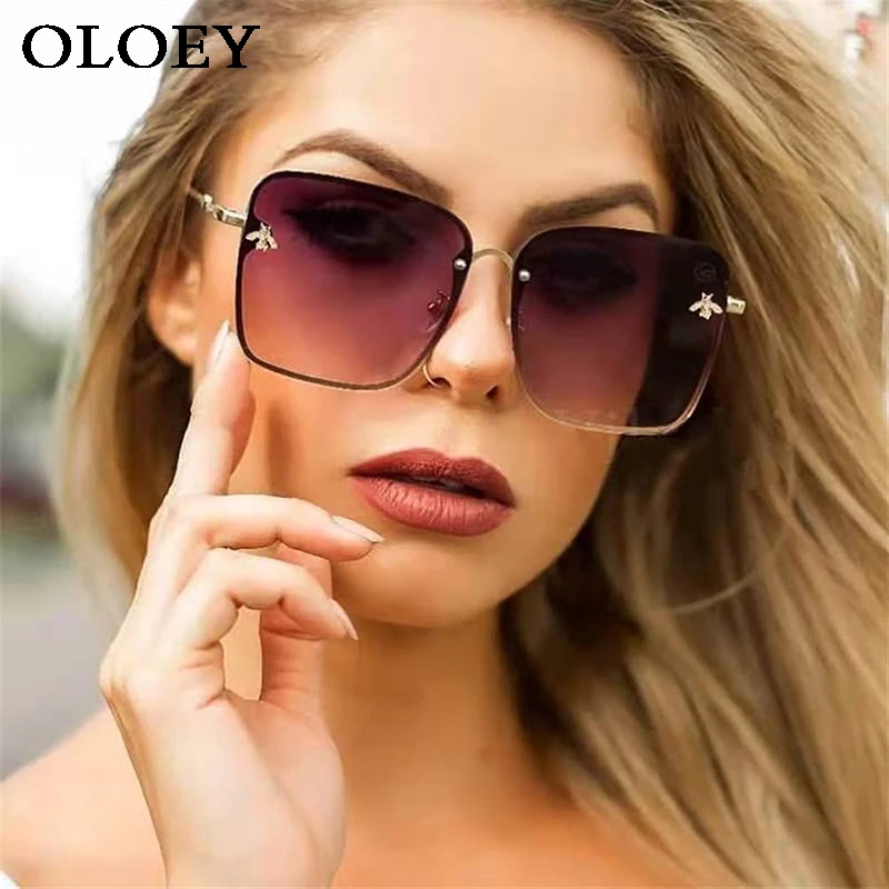 

2022 New Fashion Lady Oversize Rimless Square Bee Sunglasses Women Men Small Bee Glasses Gradient Sun Glasses Female UV400 hot