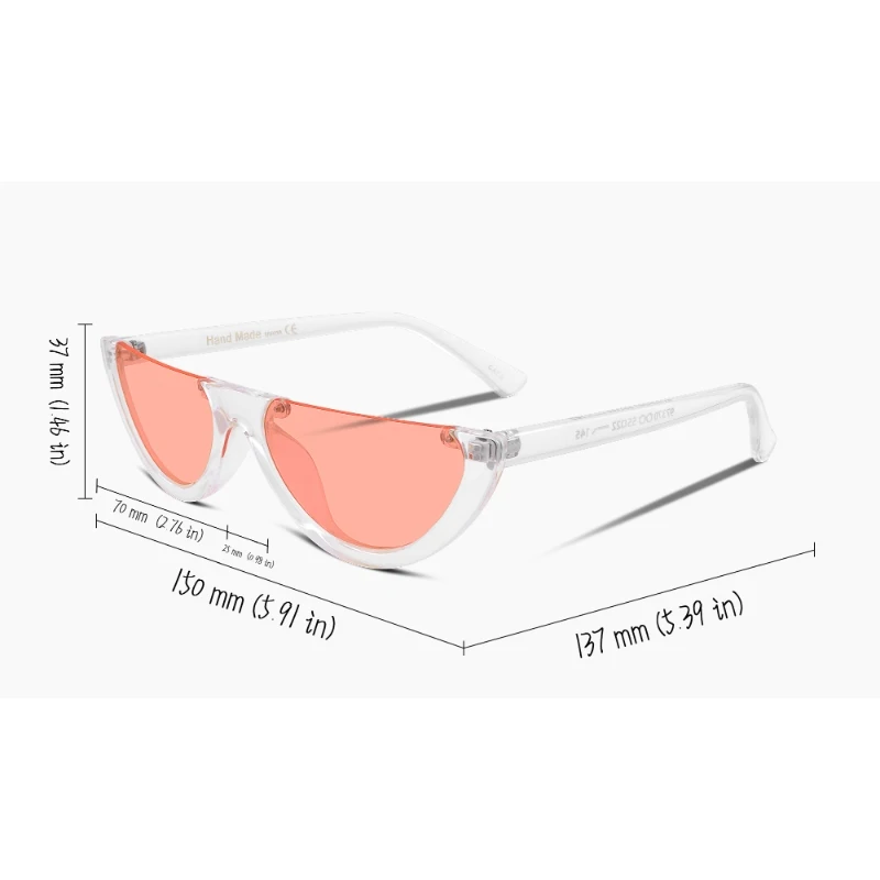 Женские солнцезащитные очки кошачий глаз с кристаллами и полуободковой оправой