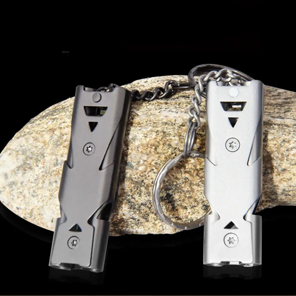 

Portable Outdoor Survival Whistle High Decibel Double Pipe Whistle Stainless Steel Keychains Cheerleading Emergency Whistles