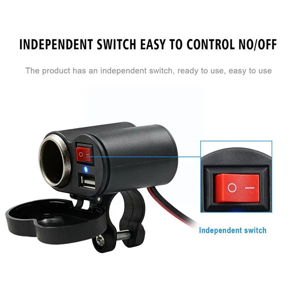 

Waterproof USB Motorcycle Handlebar Charger With Lighter Adapter Power Supply Socket for Phone Mobile D5M6