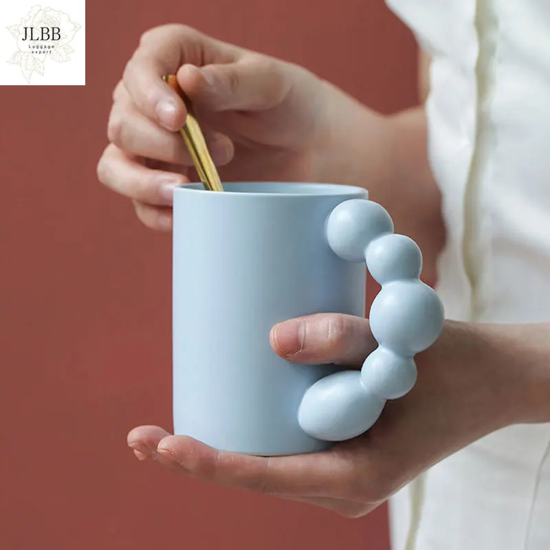 

Personalized Ceramic Mugs With Rotating Ball Handle Creative Handmade Cup For Coffee Milk Tea Water Drinkware Cute Birthday Gift