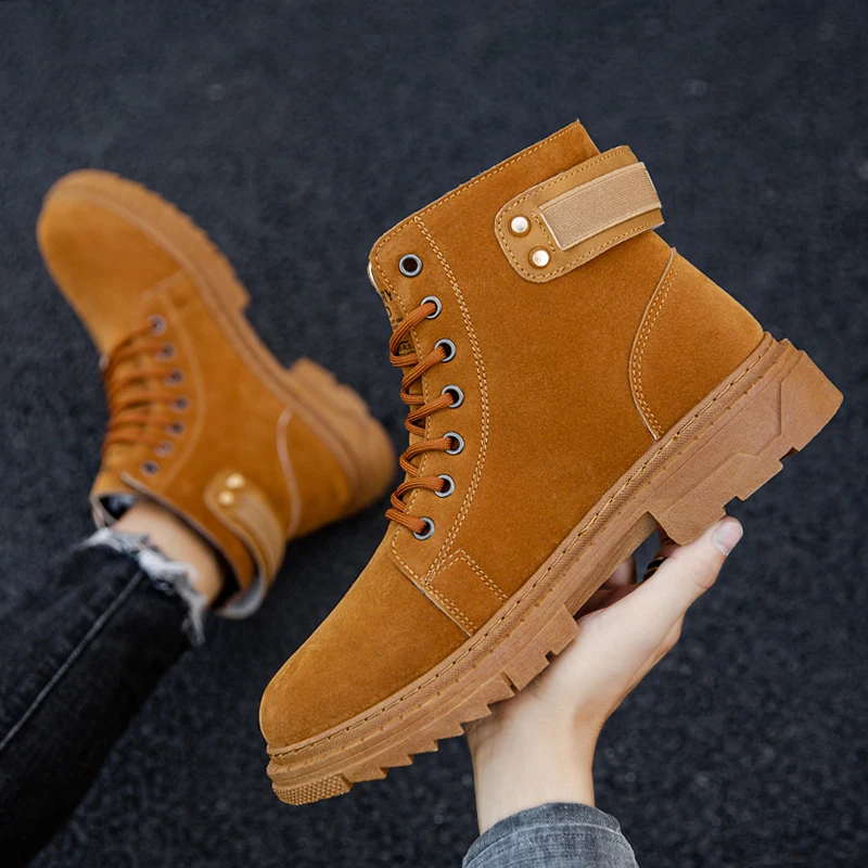 

New Men Fashion Martens Boots High Quality Leather Safety Work Booties Male Winter Ankle Snow Botas Thick Bottom British Style