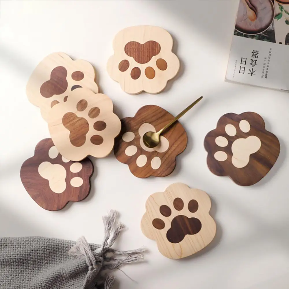 

Wooden Coaster Creative Cute Cat Paw Coaster Solid Wood Cat's Claw Coaster Table Mat Anti-scald Wooden Heat Insulation Pad
