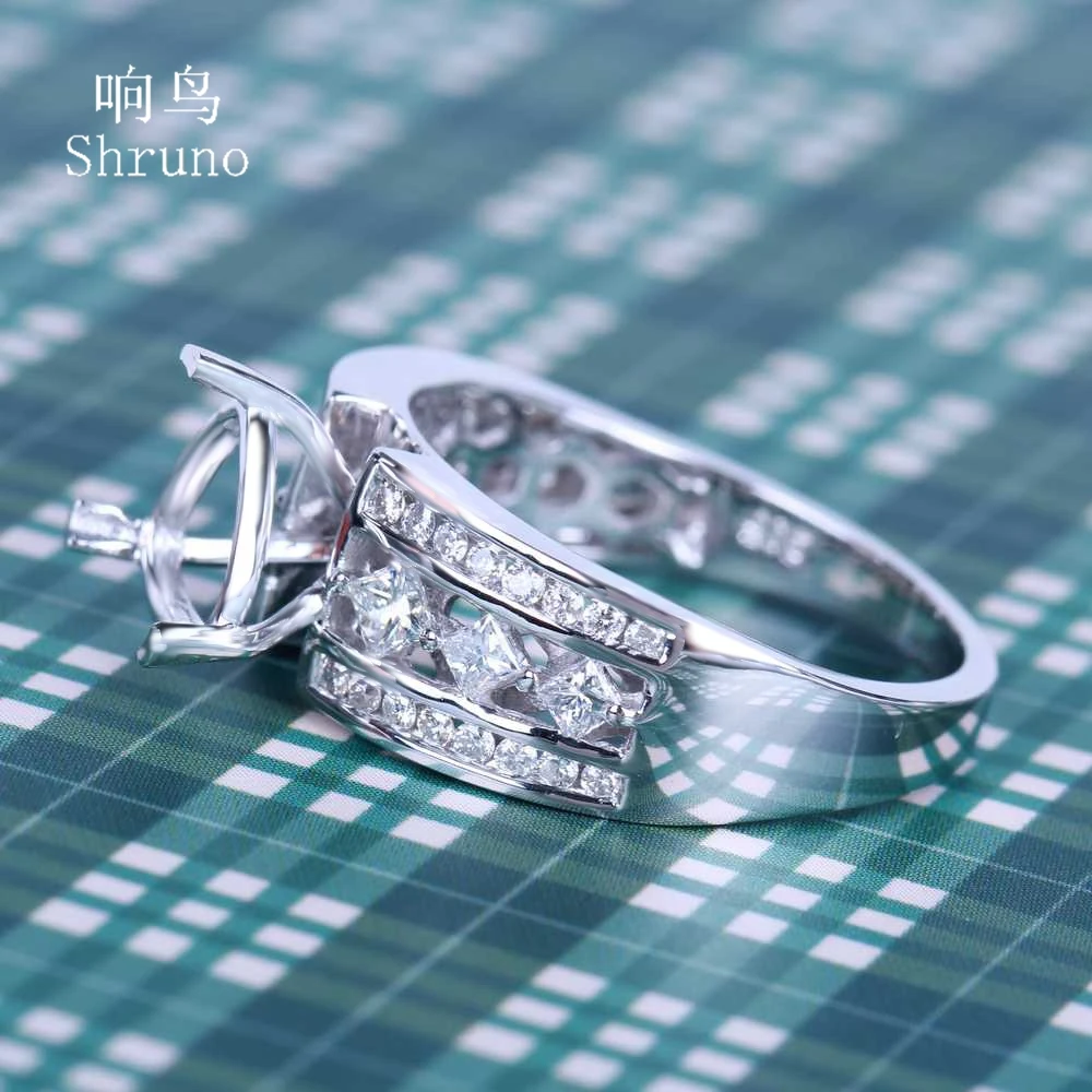 Shruno 8 мм однотонное 14 к белое золото 0.6ct подлинные натуральные бриллианты полу