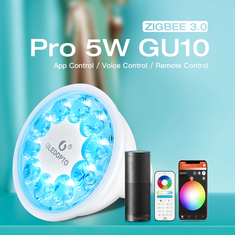 GLEDOPTO ZigBee 3.0 5W GU10 Pro RGBCCT Intelligent Spotlight Work with Amazon Alexa SmartThings Tuya App Voice Control