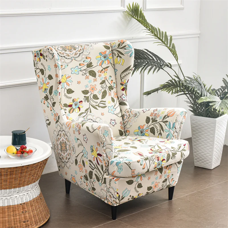 

Floral Print Wing Chair Cover with Seat Cushion Cover Stretch Spandex Sofa Covers Nordic Sofa SlipcoverS Elastic Armchair Cover