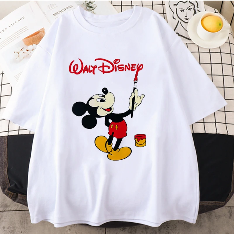 

Женская Винтажная Футболка с принтом Микки Мауса, повседневная Универсальная футболка с коротким рукавом и круглым вырезом в стиле аниме, л...