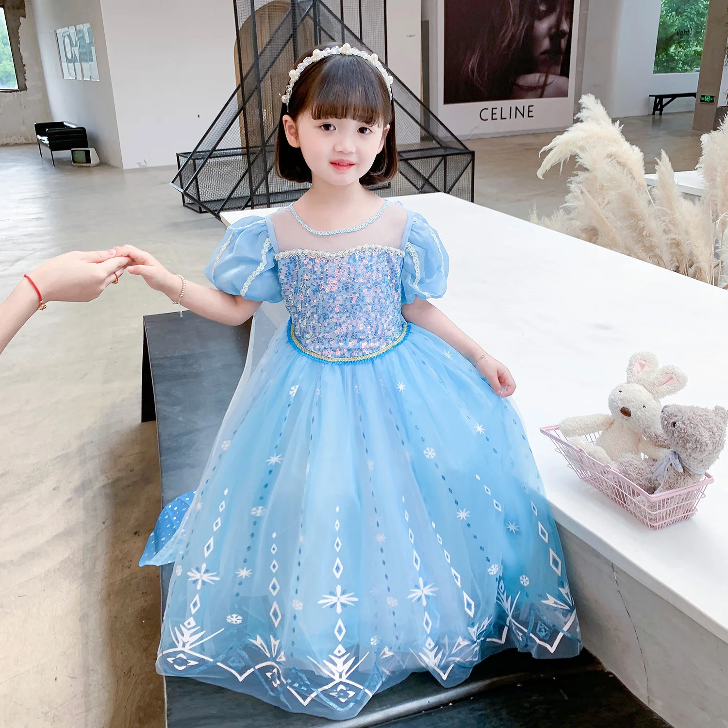 

Baby Girls Princess Dress Party Cosplay Sequin Costume Snow Queen Print Birthday Gift Carnival Gown Kids Bag Clothing