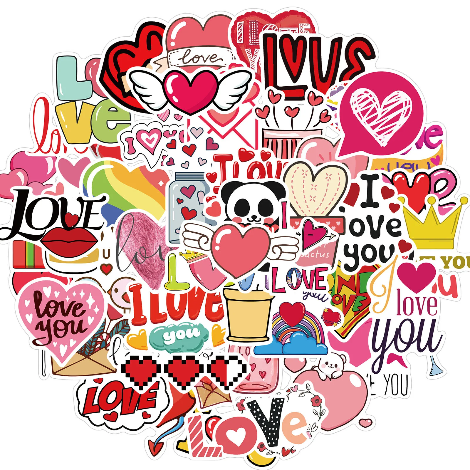 

10/30/50PCS Valentine's Day Cartoon Stickers DIY Diary Phone Laptop Luggage Skateboard Graffiti Decals Fun for Kid Toys Gift