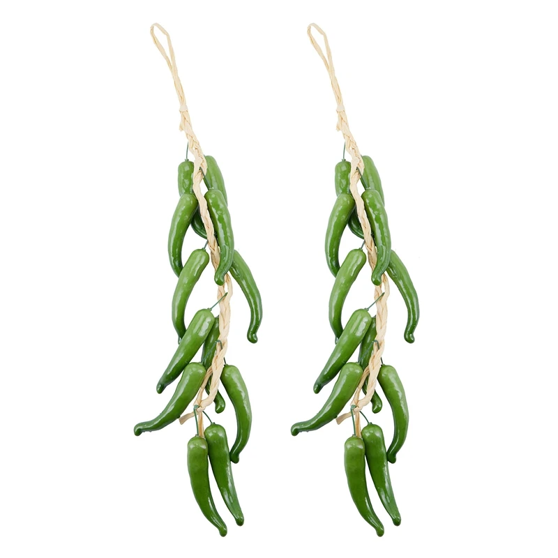 

2X Best Artificial (TM) Chilli String Hot Peppers Hanging String Home Decor Vegetable Fruit (Green)