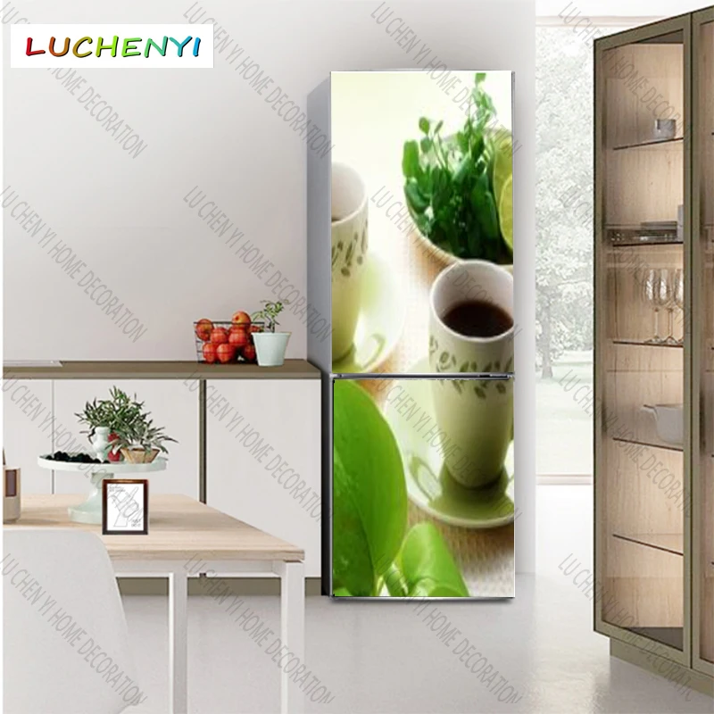 Наклейка на холодильник фрукты лимон чай