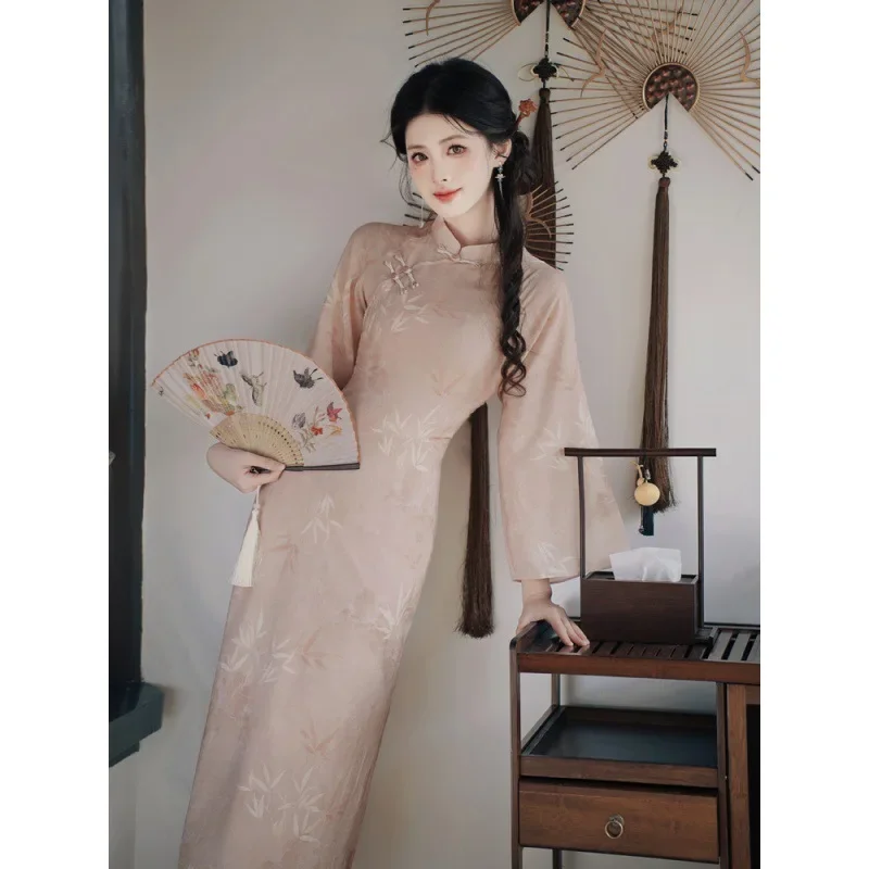 2024 весна-лето женская одежда в китайском стиле элегантное розовое платье с