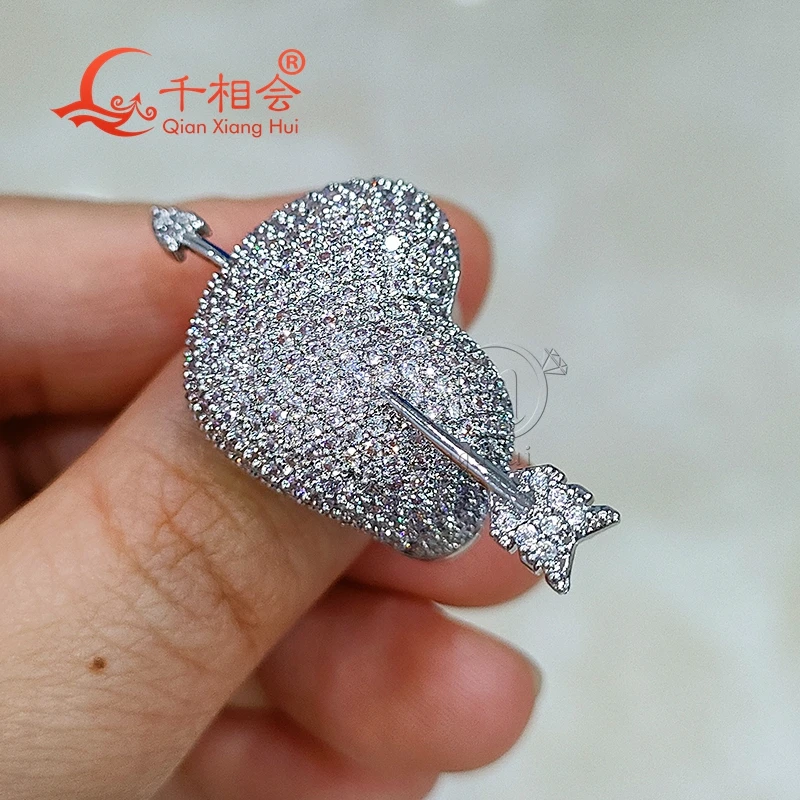 18mm Heart The Arrow Of Love Cupid's Arrow white moissanite ring S925 Silver hip hop women Men's Ring Luxury Style gift wedding