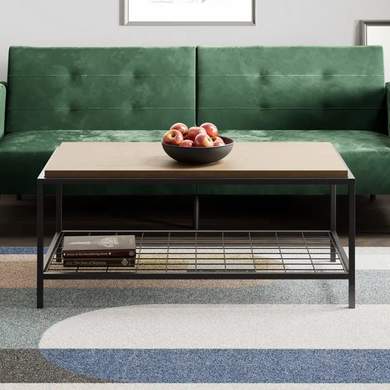 

Industrial Rectangle Wood and Metal Coffee Table, Oak