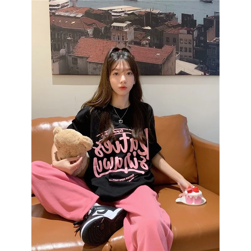 

Unique Design Top Half Sleeve Women's Loose Small Straight Shoulder Cotton Short Sleeve T-shirt Women