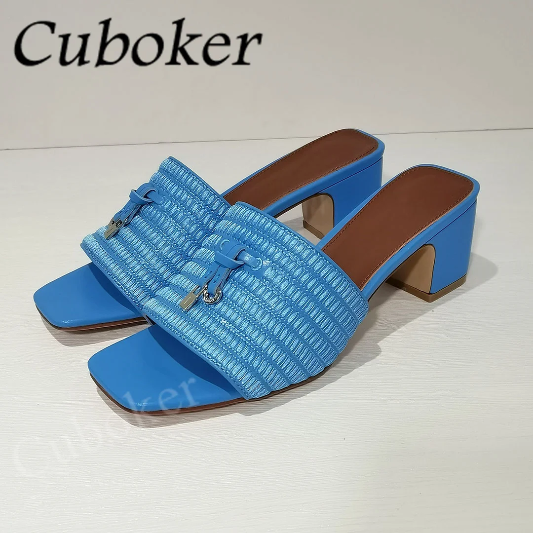 Женские мюли на квадратном каблуке летние туфли из искусственной кожи с открытым