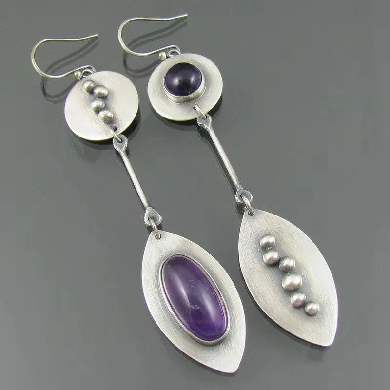 

Vintage Purple Amethyst Earring Fashion Wedding Brand Jewelry Earrings Crystal Ball Women Double Stud Earrings