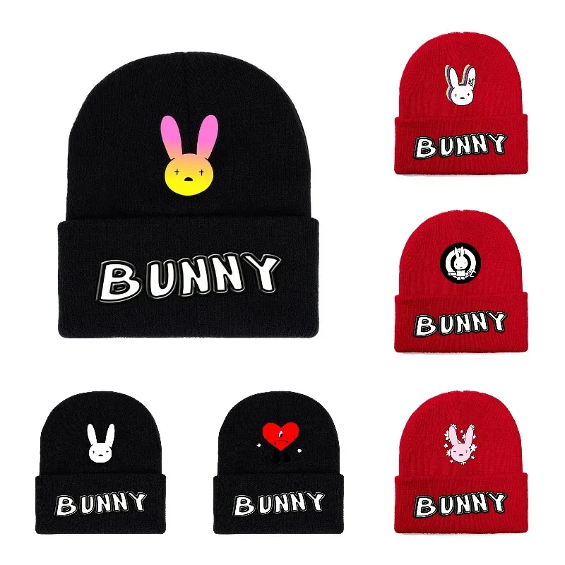 

New 17x20cm Bad Bunny Winter Knit Hat Cotton Cartoons Warm Ski Knitted Rabbit Skullies Beanie Unisex Outdoor Gifts