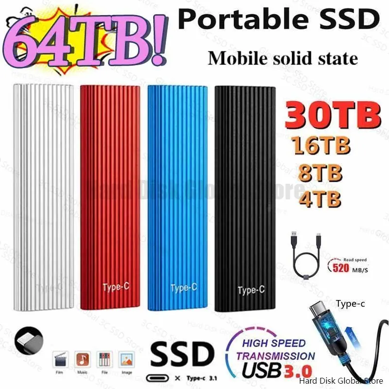 

100% Original SSD M2 Portable External Hard Drive 1TB 128TB USB Flash Drive USB3.1 Interface Solid State Drives for Laptops