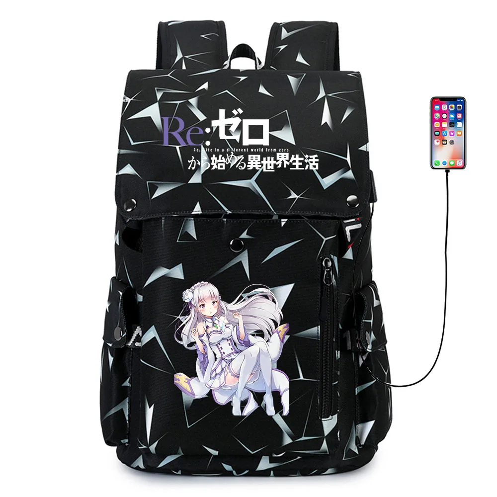

Re:Life In A Different World From Zero USB Backpack Student Cartoon Schoolbag Casual Laptop Bag Teenager Oxford Cloth Packsack
