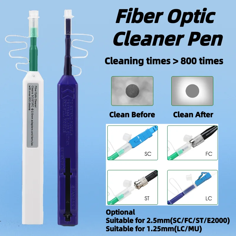 2pcs/lot Fiber Optic Cleaning Pen SC/FC/ST 2.5mm One-Click Cleaning Fiber Cleaner Tools LC/MU 1.25mm Fiber Connector Cleaner