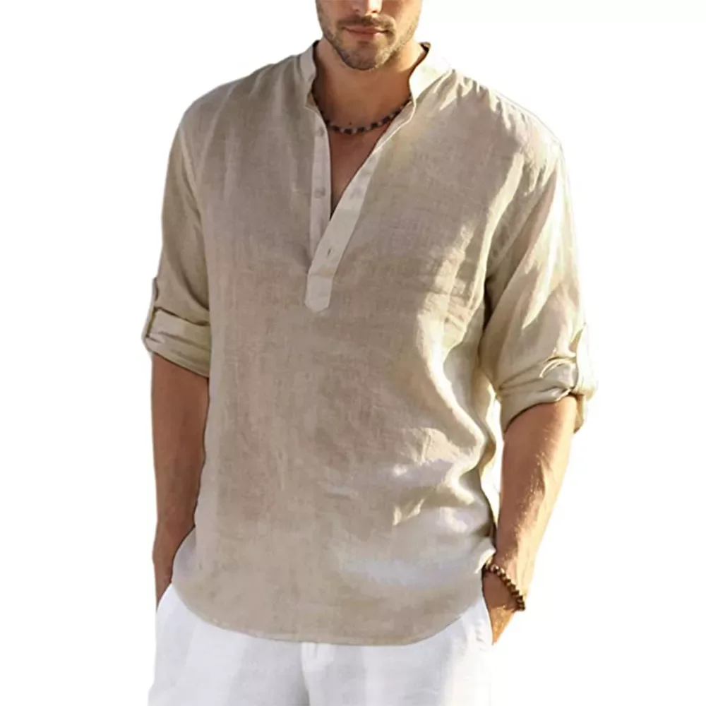 New2022 New Men's Casual Blouse Cotton Linen Shirt Loose Tops Long Sleeve Tee Shirt Spring Autumn Casual Handsome Men Shirts