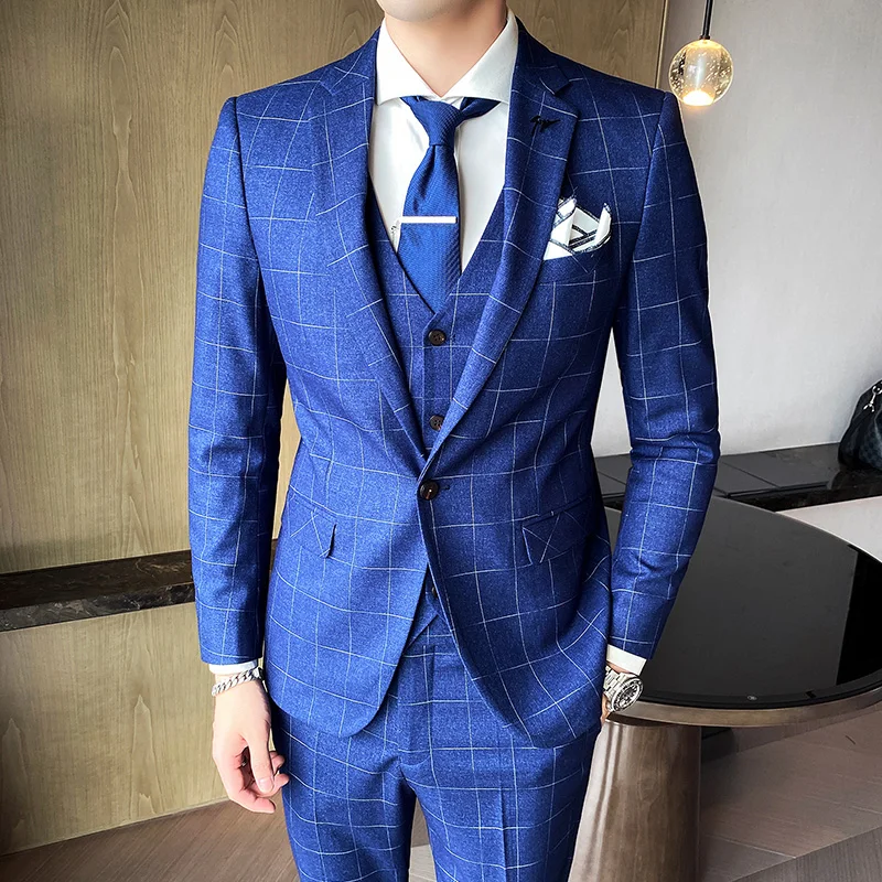 

2023 высококачественный костюм (костюм + жилет + брюки), красивый деловой Свадебный модный костюм, повседневный мужской Комплект из трех и двух предметов