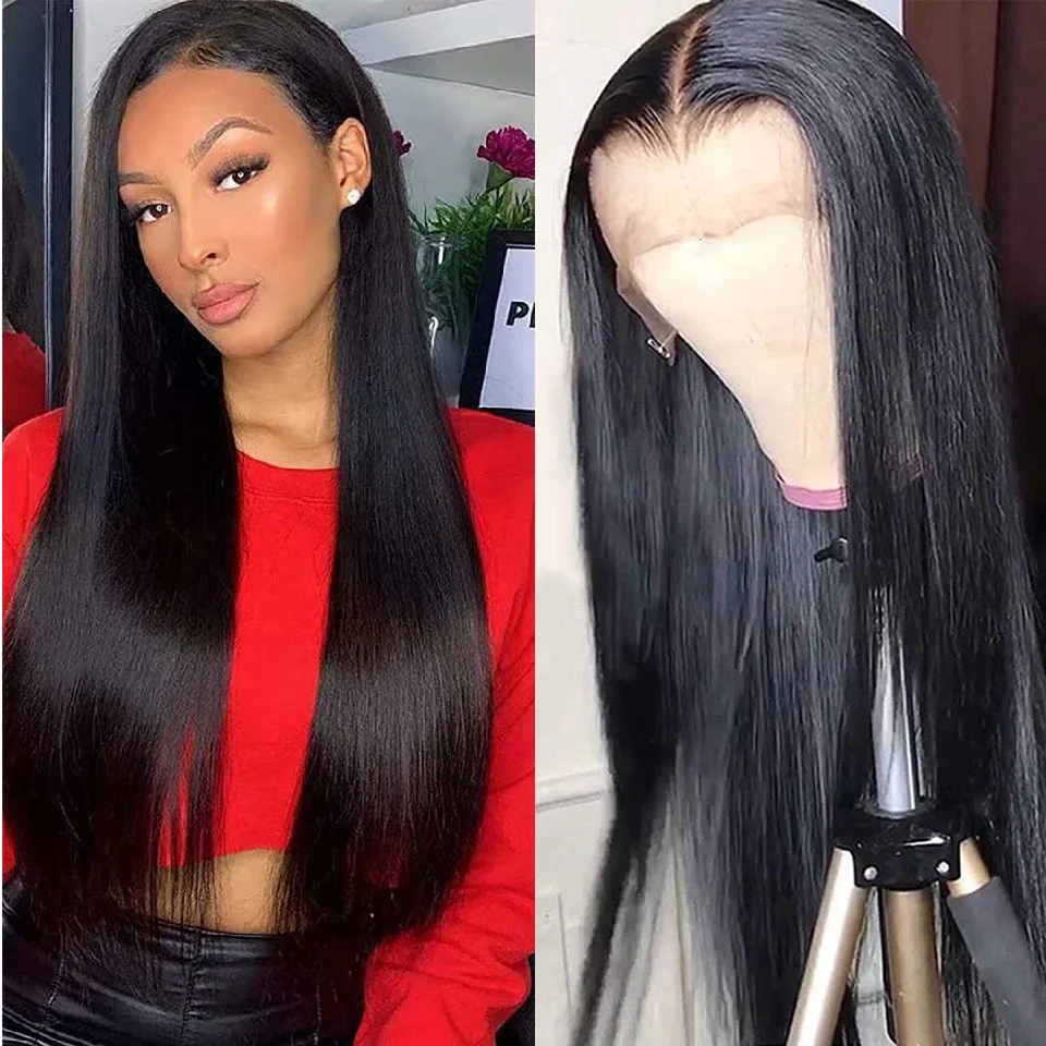 

Парик из длинных прямых человеческих волос 13x 4, парики из натуральных волос на сетке спереди, предварительно выщипанные, 4x4 HD, парики на проз...