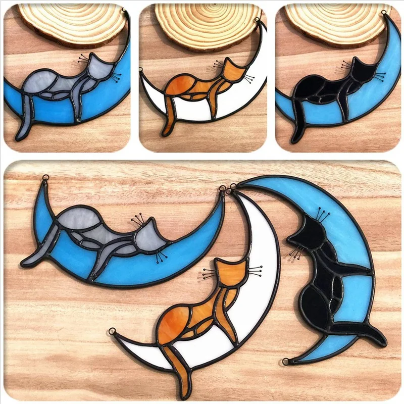 Оранжевый кот Декор Подарки Мемориал кошки Витражи Завески для окон Спящий Ловец