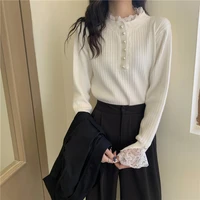 autumn and winter season bottoming women clothes new lace half turtleneck knitted top long sleeve shirt office lady sweater