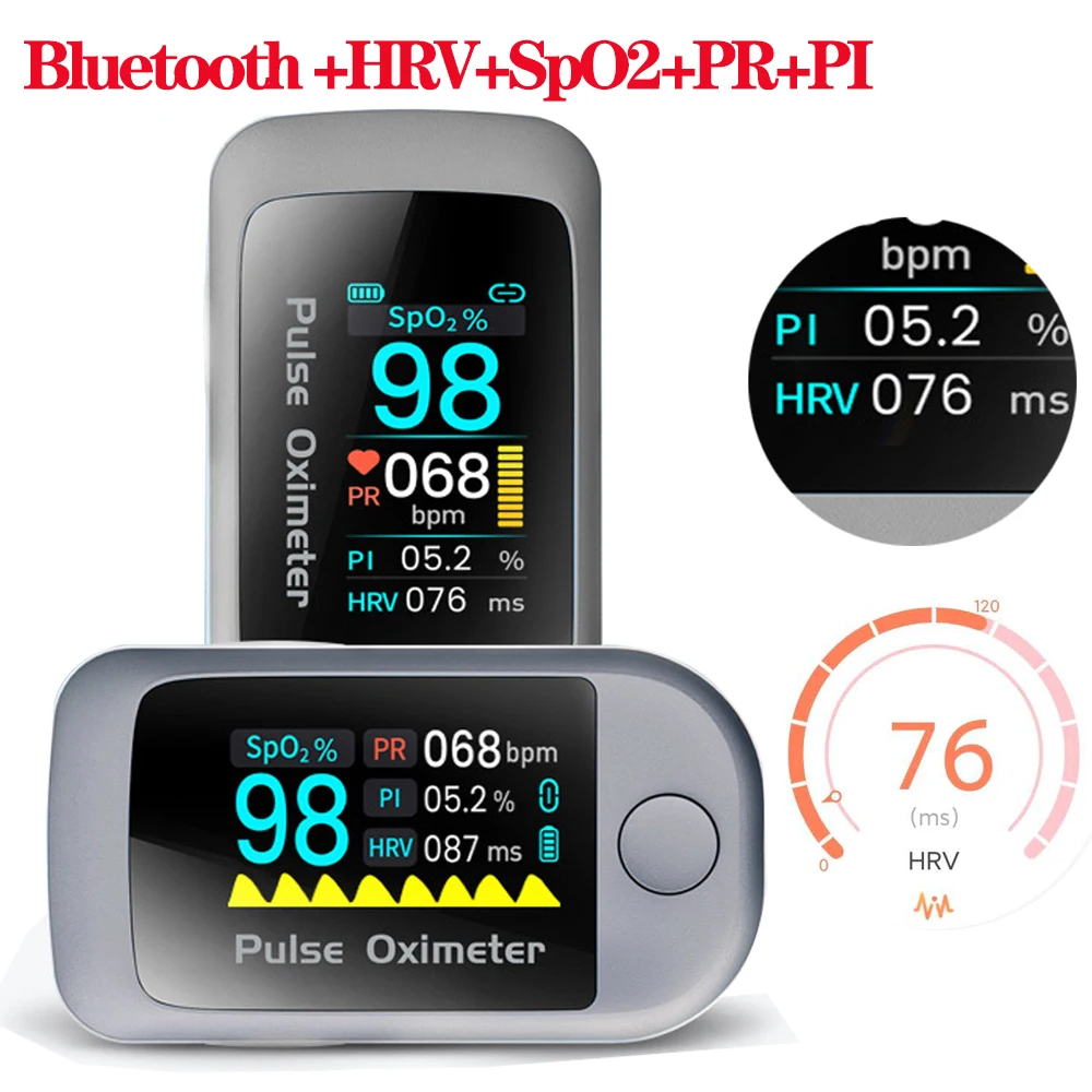 

Пульсоксиметр на кончик пальца, Bluetooth 4,0, HRV SpO2