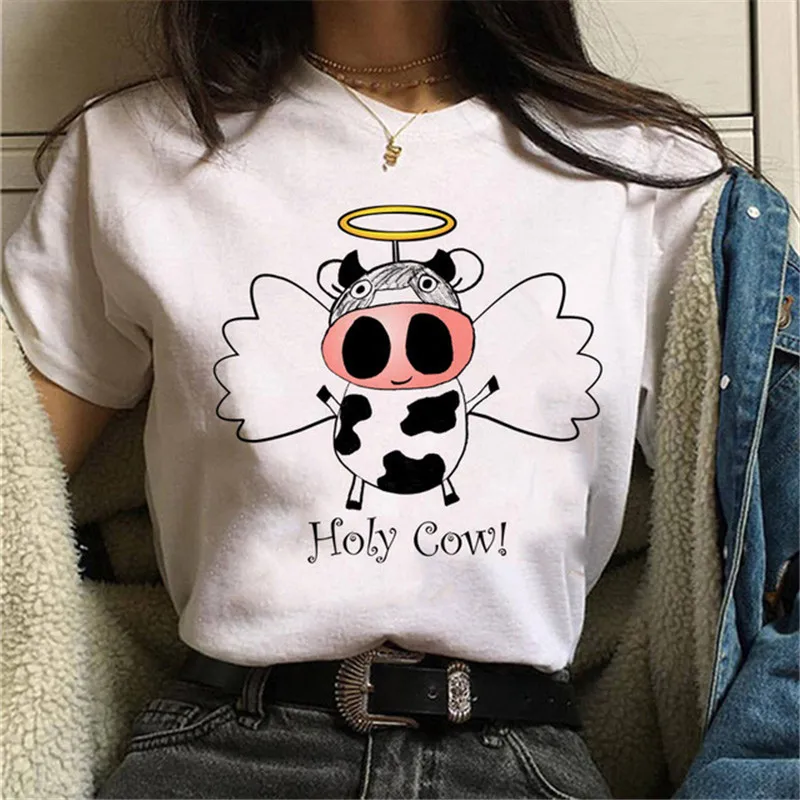 

fashion Kawaii Women T Shirt Funny Cartoon Cow Graphic Print Tees Vegan Tshirt Cute Tshirt 90s Korean Style Top Female Shirt top