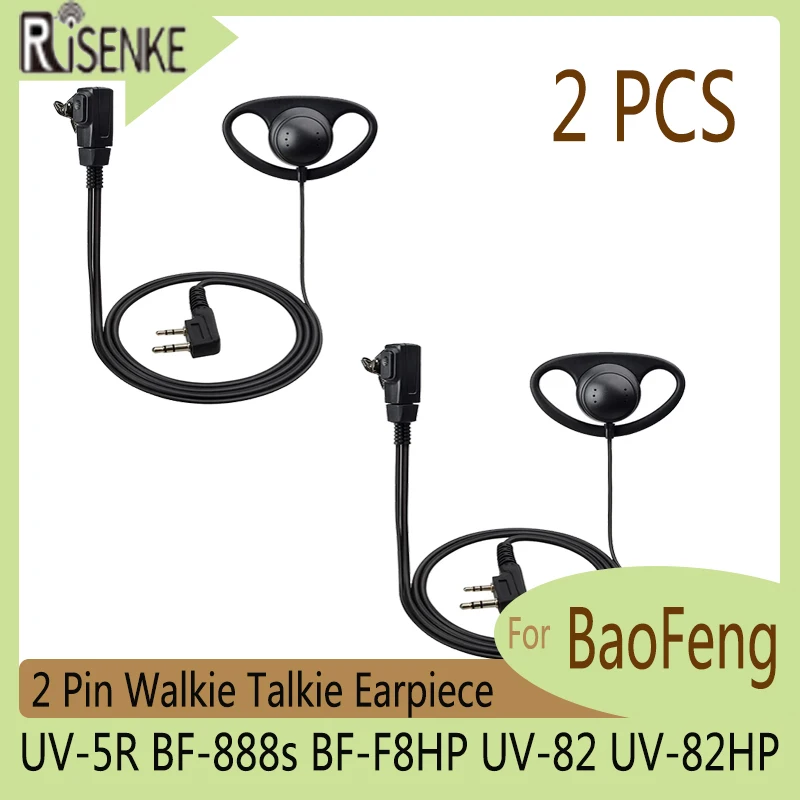 Headset for Baofeng UV-5R BF-888s BF-F8HP UV-82 UV-82HP Kenwood Retevis Two Way Radio 2 Pin Walkie Talkie Earpiece with Mic PTT