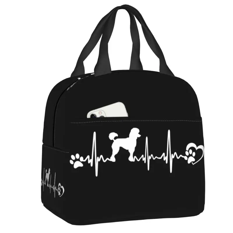 

Poodle Heartbeat Insulated Lunch Bags for School Office Cute Pudel Caniche Dog Resuable Cooler Thermal Bento Box Women Children