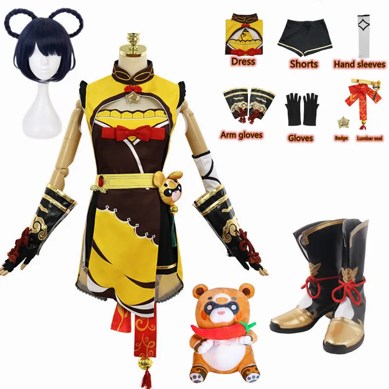 

Костюм для косплея аниме Genshin Impact Xiangling, парик, женское платье, наряд для Хэллоуина, костюм Сян Лин, реквизит для косплея