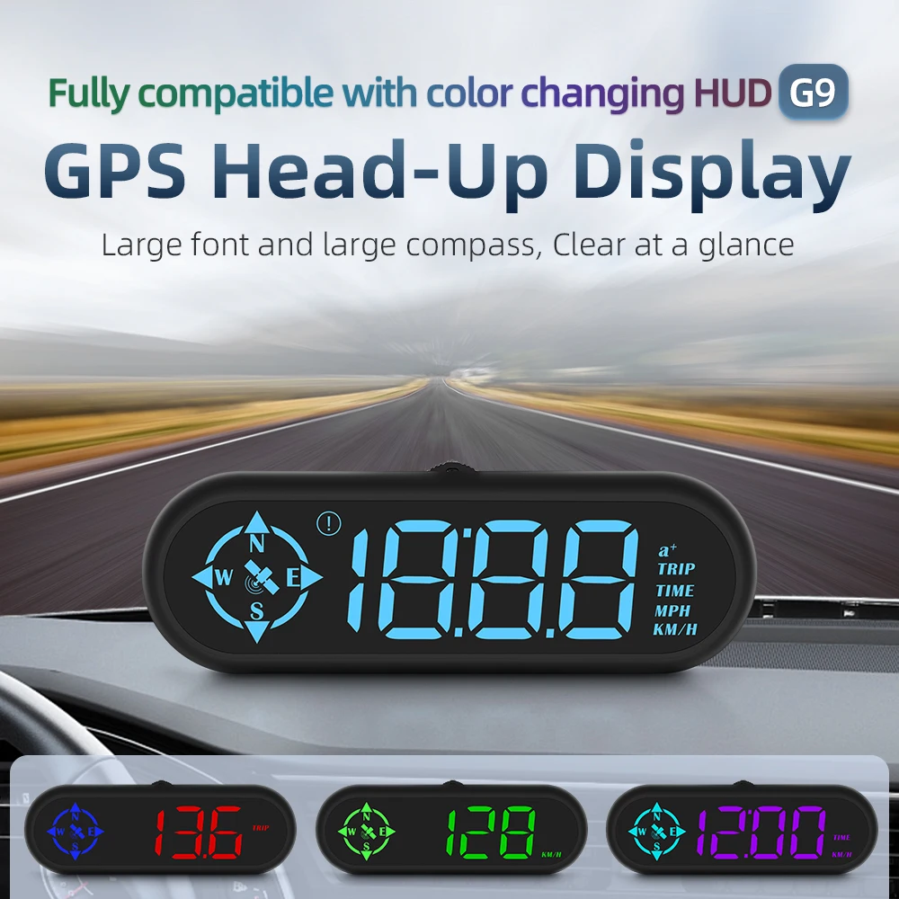 

Автомобильный дисплей G9 Hud, часы с компасом, GPS, спидометр, измеритель миль/ч, цифровой измеритель на борту компьютера, автомобильные аксессуары