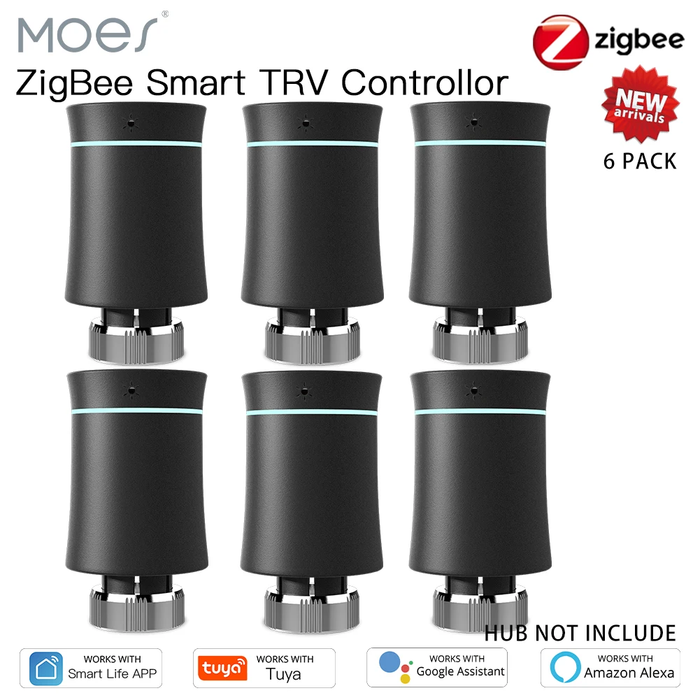 

MoesHouse ZigBee3.0 TRV Tuya новый привод радиатора клапан умный Программируемый Термостат Температурный нагреватель Alexa Голосовое управление