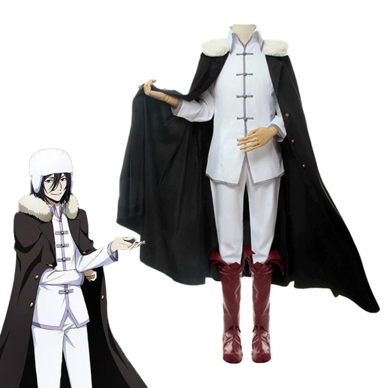 

Anime Bungo Stray Dogs Cosplay Fyodor Dostoyevsky Men Long Cape Jacket Uniform Suit Hat Shoe Cover Halloween Party Costume Gift