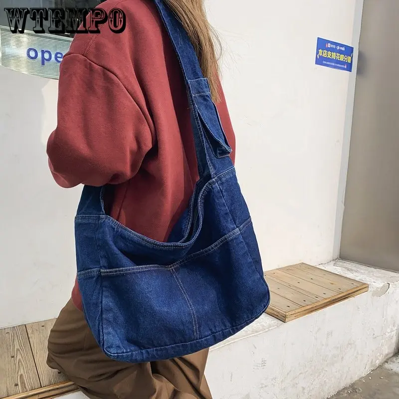 Denim Women's Bag New Eco Reusable Ladies Handbags Canvas Shopping Travel Shoulder Bags Unisex Jeans Crossbody Bag Shoppers