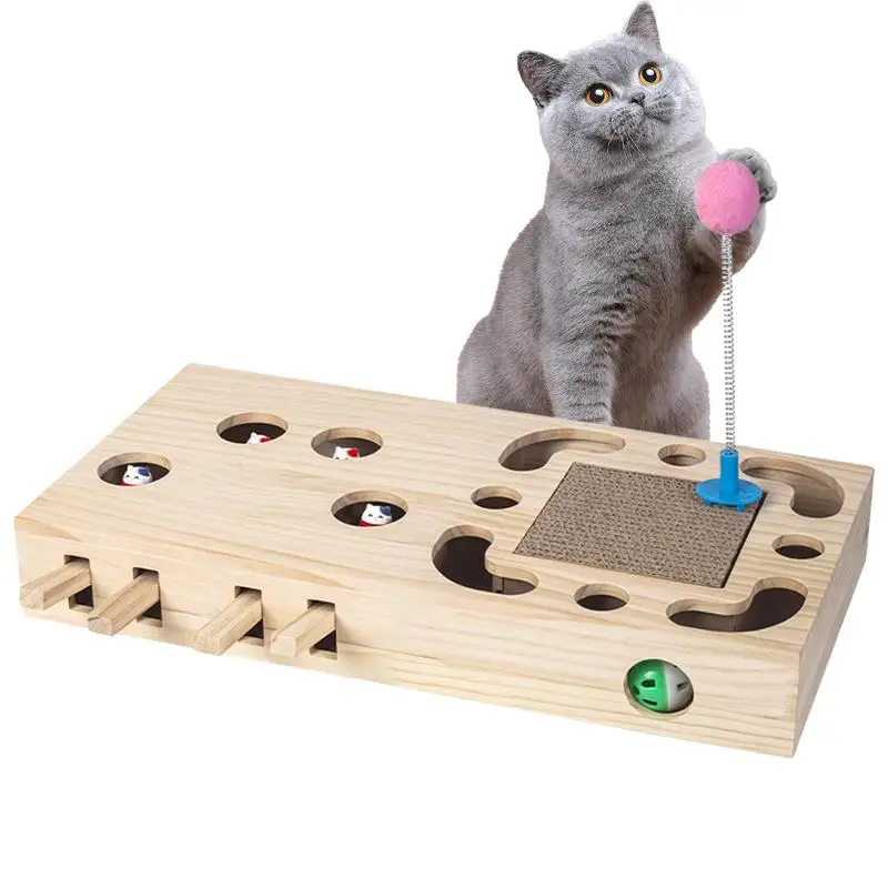 

Cat Scratcher Toy Box Interactive Cat Toy Box Wooden Scratching Pads Corrugated Paper Cat Teaser Ball Mouse Toys Pet Agility