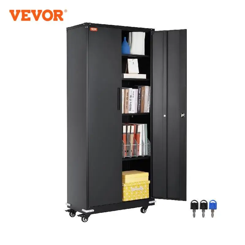 

Металлический шкаф для хранения VEVOR с колесами, 75 дюймов, шкафчик с замком с 2 магнитными дверцами и 4 регулируемыми полками, грузоподъемность 200 фунтов