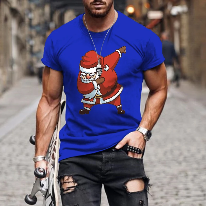 

Christmas 3D Santa Claus Print Graphic T-Shirt Men's Short Sleeve Ladies Top Loose Casual T-Shirt Holiday Gift