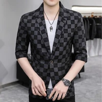 summer new small suit mid sleeve thin suit jacquard korean version slim fit coat casual small suits for men