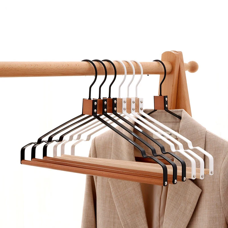 

wood coat Hanger Metal Wooden Suit Hanger With Wid Shoulder Clothes Rack Wardrobe Organizer Cabides Para Roupa Coat Rack
