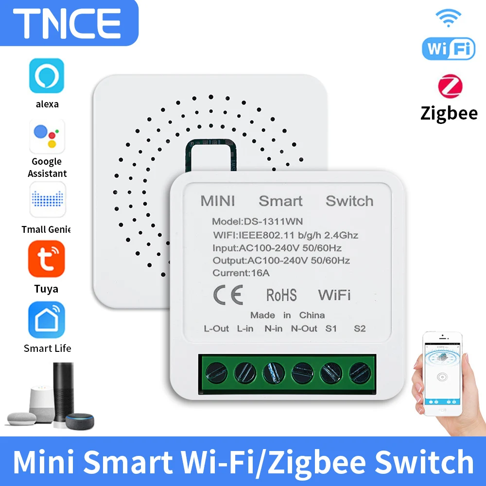 

TNCE Tuya WiFi ZigBee Switch Smart Switch16A DIY Breaker Relay Smart Home Automation Sensor Works With Alexa Google Home
