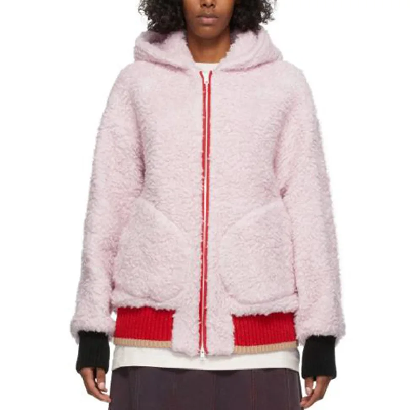 

Winter Clothing Ladies Pink Warm Hooded Lamb Wool Coat 2022 New Women's Sweet Casual Loose Zipper Cotton Jacket