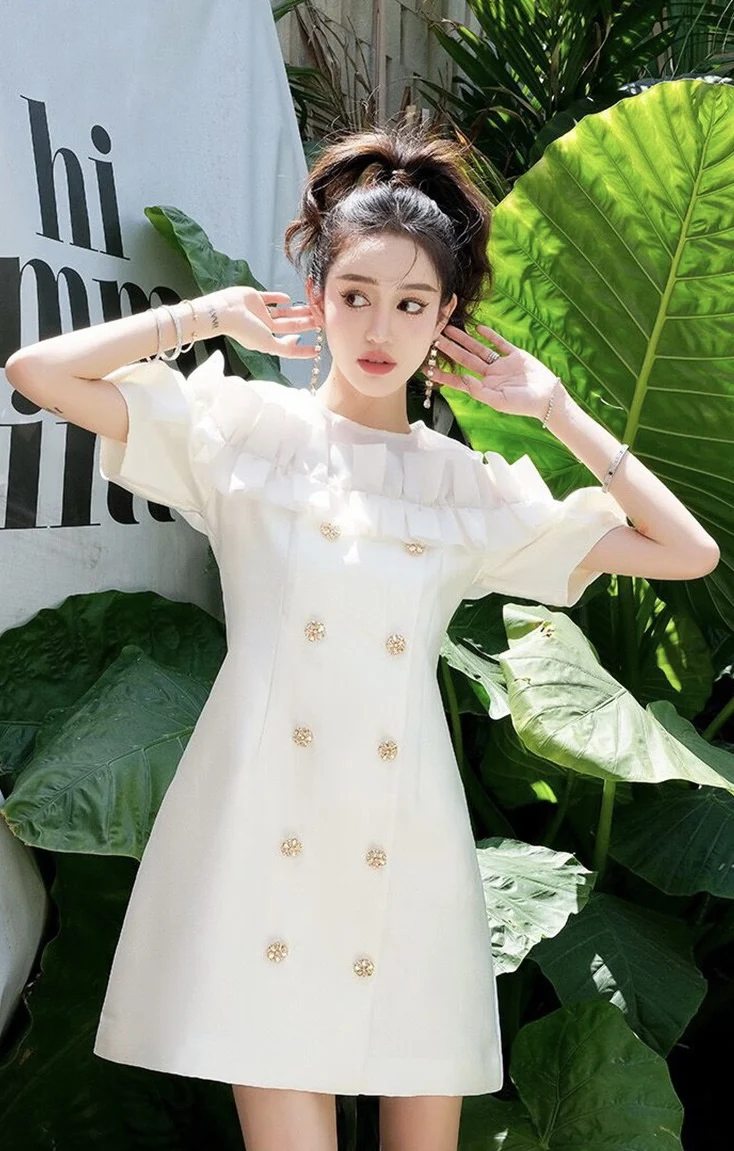 

Новая женская одежда для весны и лета 2023, уникальное платье с оборками и открытыми плечами, с пышными рукавами и прострочкой 0430